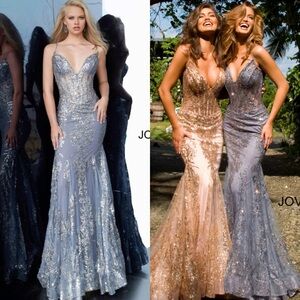 Jovani 3675 Sequined Mermaid Corset Bodice Dress in Ink Size 10 NWT